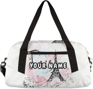 Eiffel Tower Paris Hearts Personalized Kids Duffel Bag for Girls, Eiffel Tower Debris Custom Dance Bag Overnight Small Duffel Bag Carry On Sports Travel Bag for School Practice Gymnastics Ballet