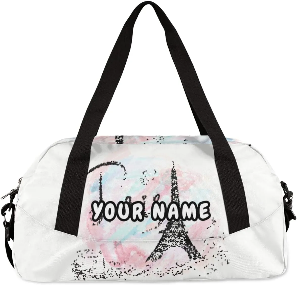 Eiffel Tower Paris Hearts Personalized Kids Duffel Bag for Girls, Eiffel Tower Debris Custom Dance Bag Overnight Small Duffel Bag Carry On Sports Travel Bag for School Practice Gymnastics Ballet