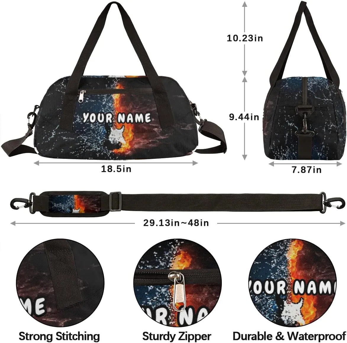 Electric Guitar Personalized Kids Duffel Bag for Girls Boys, Guitar Debris Custom Dance Bag Overnight Small Duffel Bag Carry On Weekend Sports Travel Bag for School Practice Gymnastics Ballet