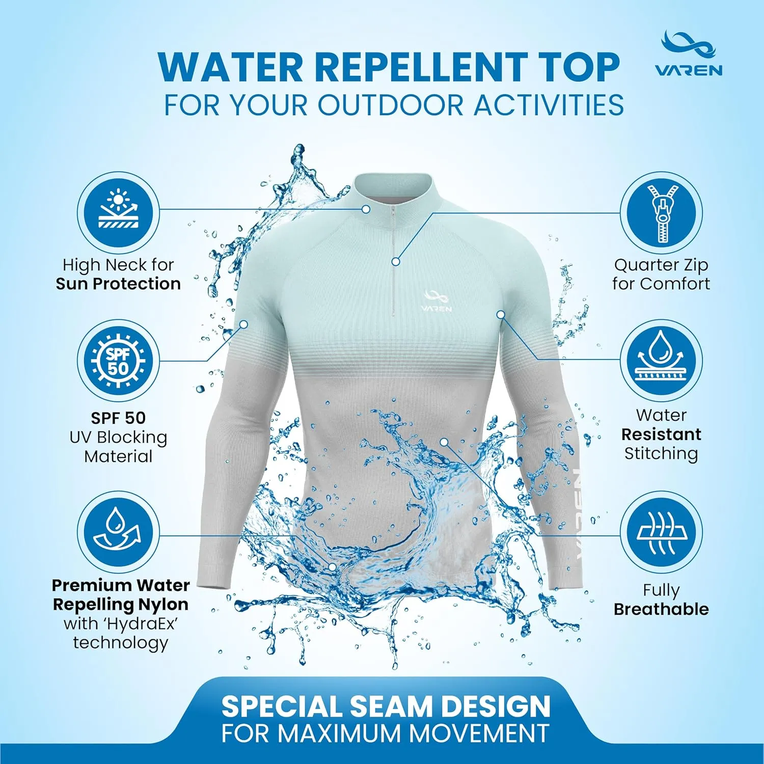 Elemento Long Sleeve Rash Guard T-Shirt with UV Sun Protection for Surfing, Fishing, Swimming, Hiking, Cycling, Active Wear