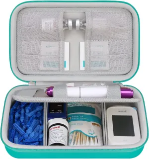 Elonbo Diabetic Supplies Travel Case, Glucose Meter Portable Storage Bag, Diabetic Care Kits Organizer Holder, Diabetic Supply Carrying Case for Glucose Meter Insulin Pen Blood Sugar Test Strips,Green