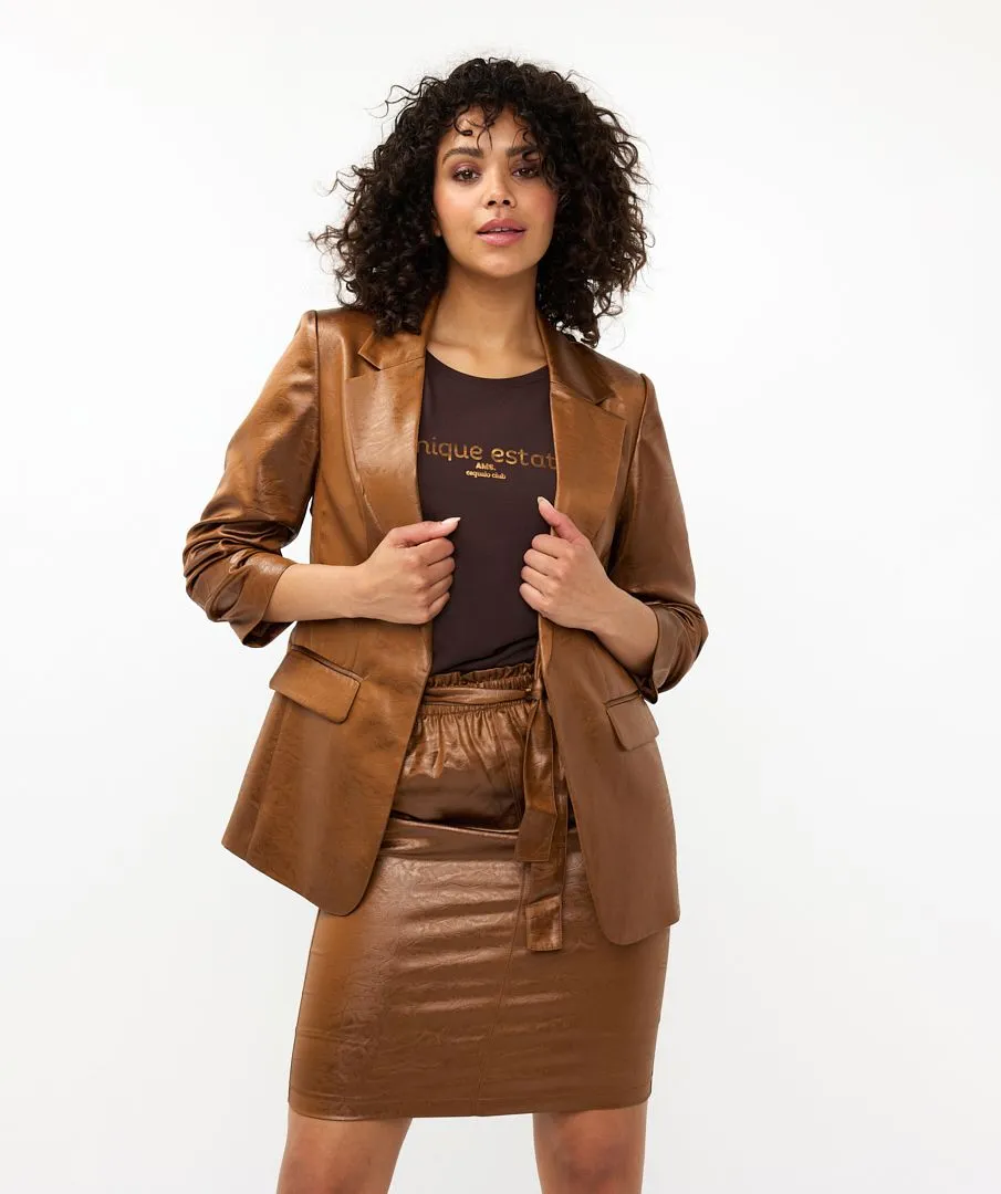 Esqualo Metallic Crinkle Blazer- Brandy