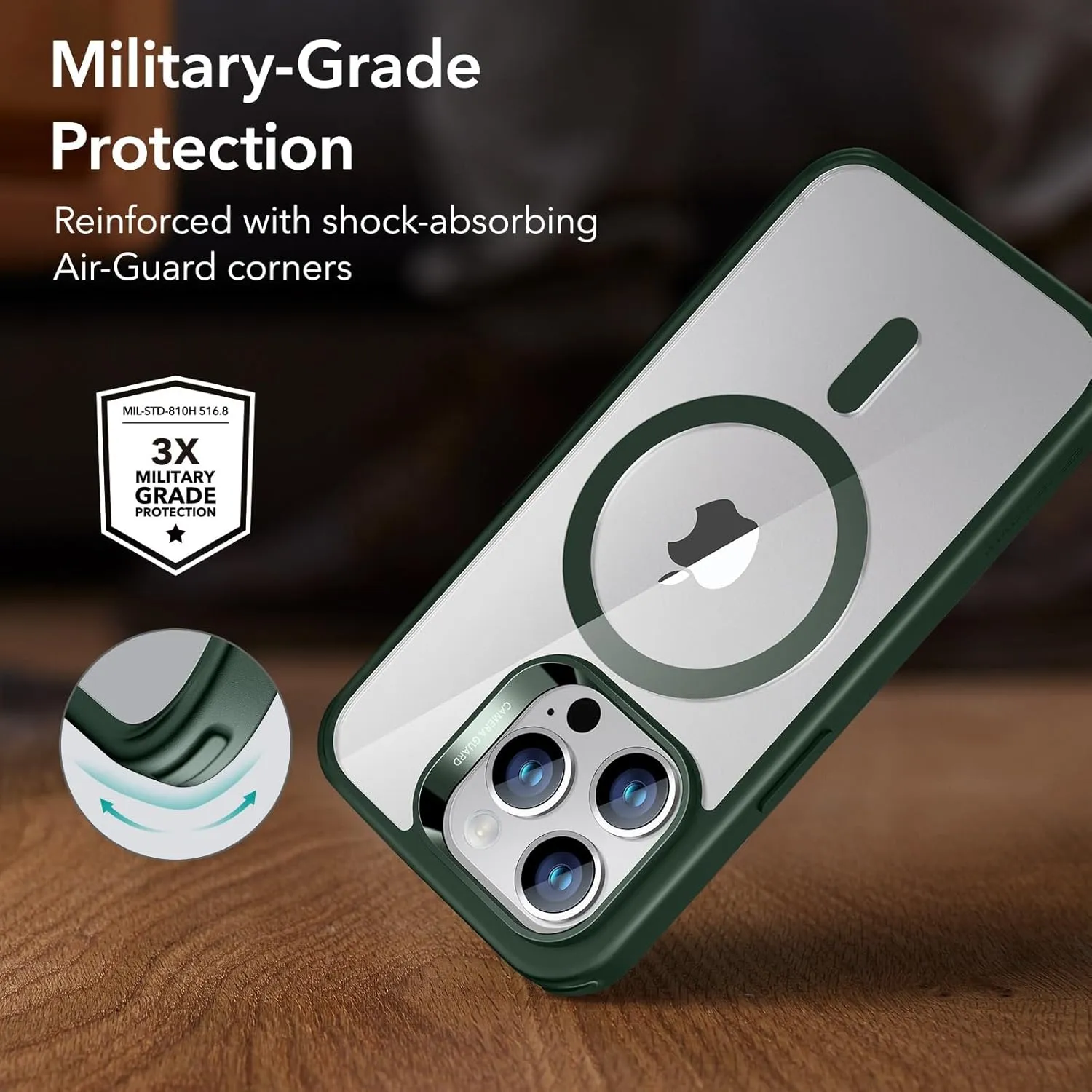 ESR for iPhone 14 Pro Max Case, Compatible with MagSafe, Shockproof Military-Grade Protection, Yellowing Resistant, Magnetic Classic Hybrid Case (HaloLock), Clear Green