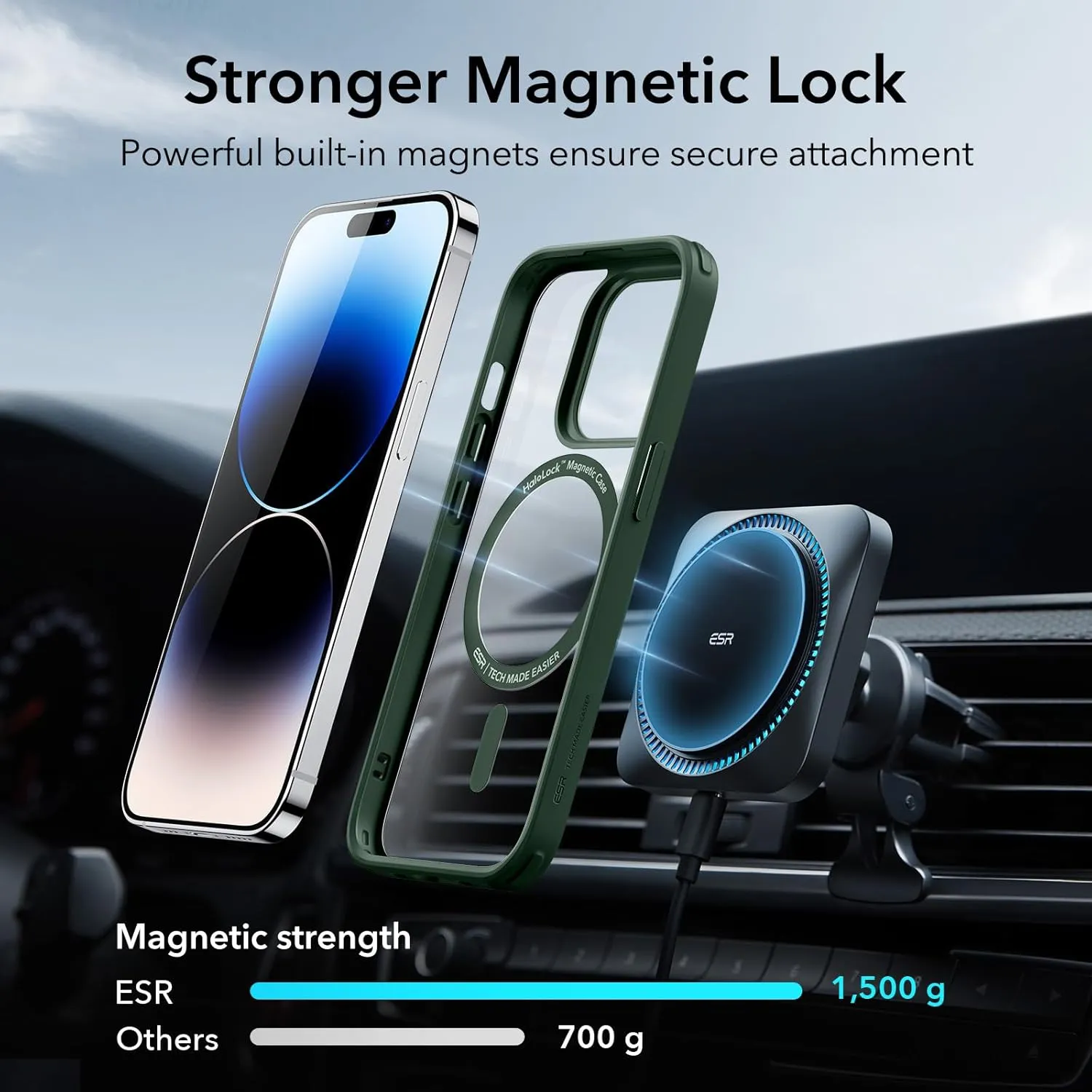 ESR for iPhone 14 Pro Max Case, Compatible with MagSafe, Shockproof Military-Grade Protection, Yellowing Resistant, Magnetic Classic Hybrid Case (HaloLock), Clear Green