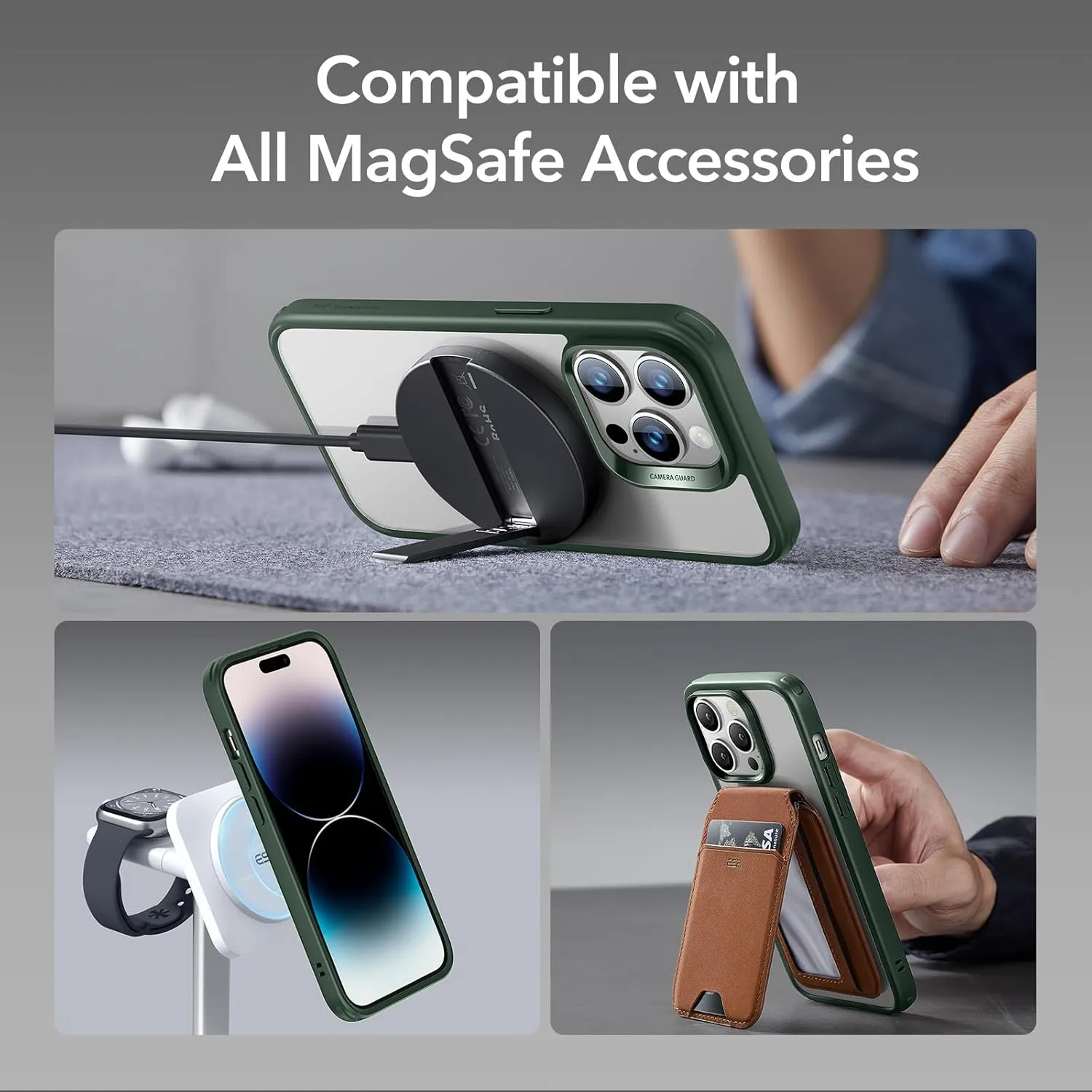 ESR for iPhone 14 Pro Max Case, Compatible with MagSafe, Shockproof Military-Grade Protection, Yellowing Resistant, Magnetic Classic Hybrid Case (HaloLock), Clear Green