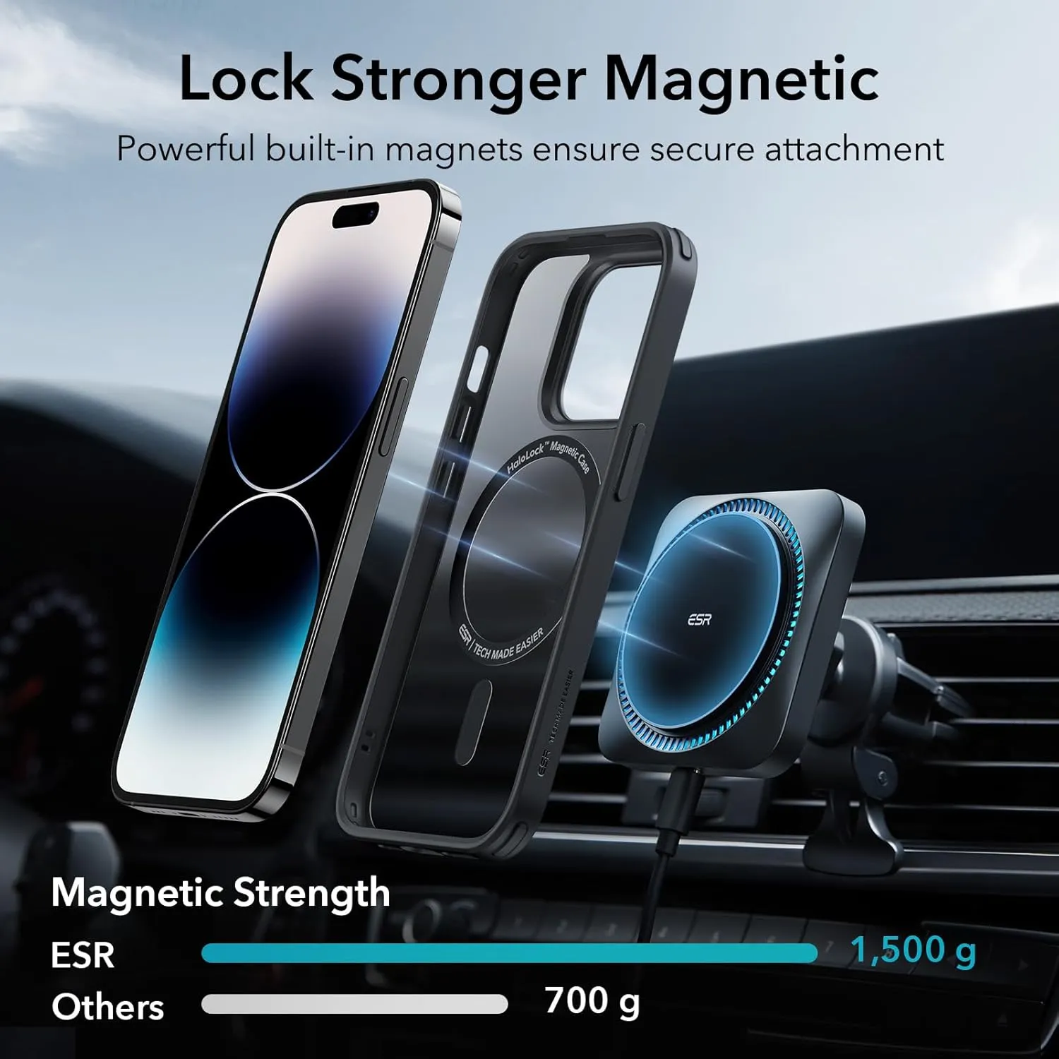 ESR Military-Grade MagSafe Compatible Shockproof Yellowing Resistant Magnetic Case for iPhone 14 Pro Max, Frosted Black