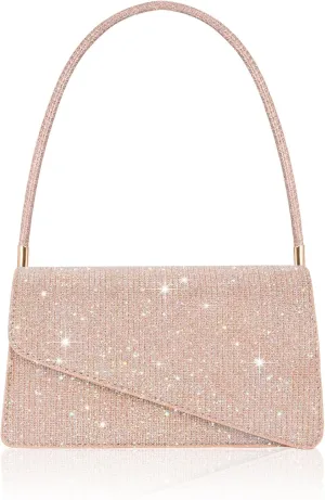 Evening Bag Formal Clutch Purses for Women Lady Girl Glitter Handbags Asymmetrical Flap Shouder Bag for Wedding Party