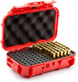 Evergreen 100 Pistol Round Bullet Locking Storage Case - Travel Safe/Mil Spec/Waterproof/USA Made - for .380 ACP, 9mm.40 S&W.45 ACP, 10mm, 5.7 FN.38 SPL.357 MAG (56 Red)