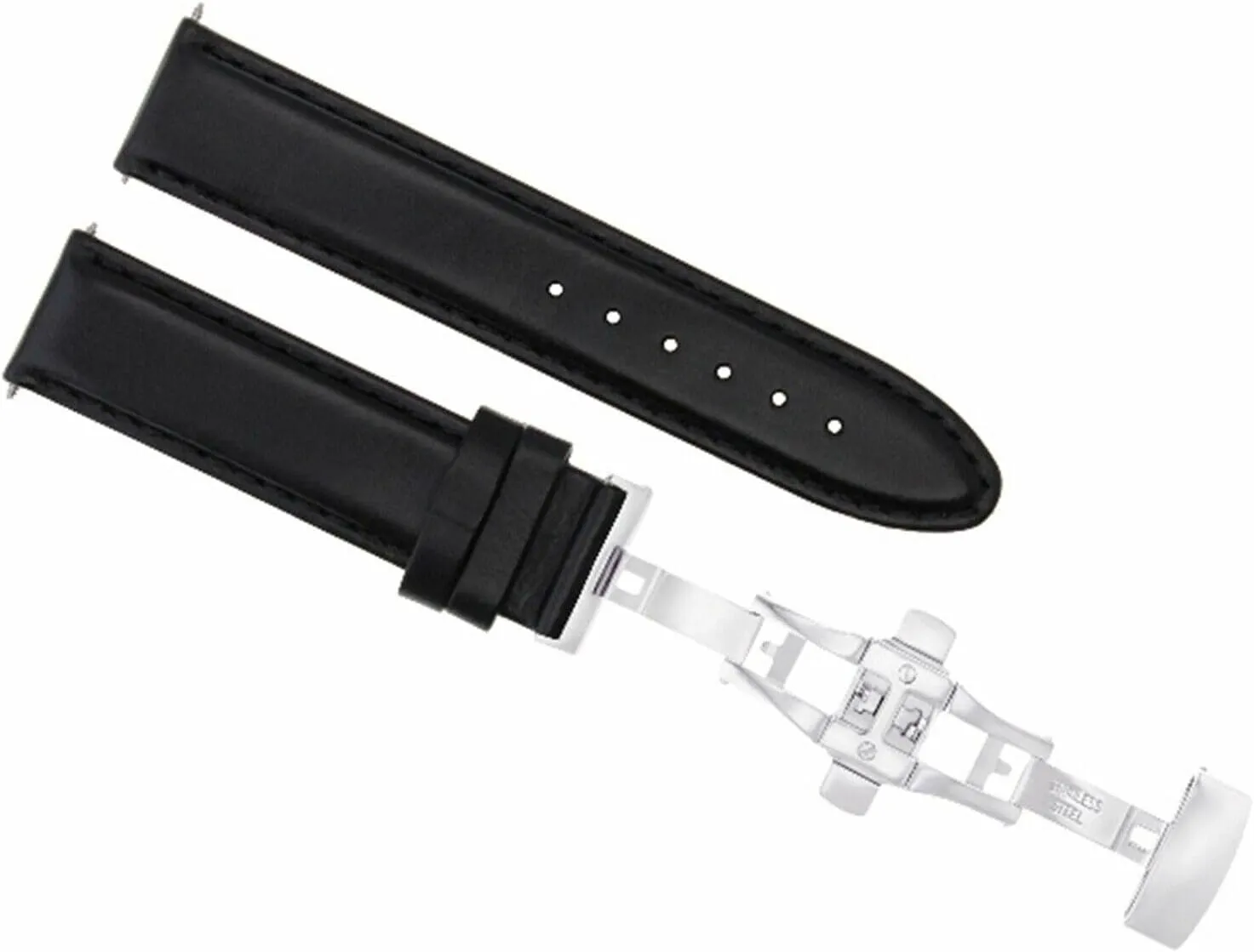 Ewatchparts 18mm Smooth Leather Watch Band Strap Waterproof Compatible With Baume Mercier Watch Black