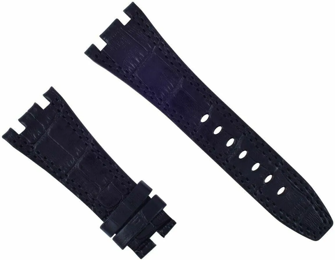 Ewatchparts 28mm Ap Leather Band Strap Compatible With 42mm Audemars Piguet Royal Oak Offshore Black