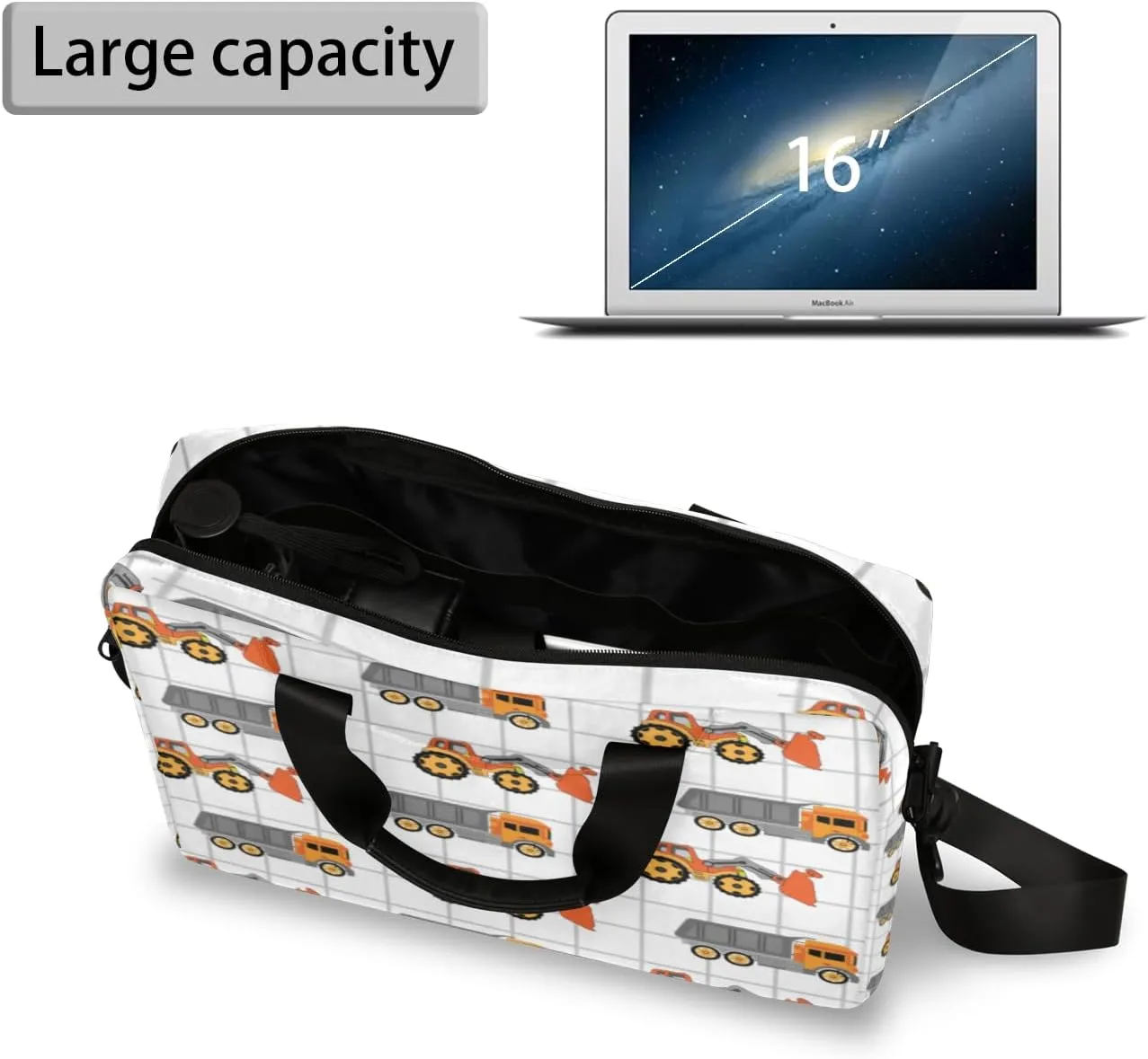 Excavator Tractor Machinery Trucks Laptop Sleeve Case 14 15 15.6 inch, Excavator Tractor Machinery Trucks Laptop Briefcase Shoulder Bag Waterproof Travel Computer Cover Carrying Bags