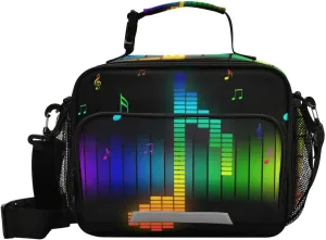 Exnundod Colorful Music Note Lunch Box Bag Rainbow Lines Reusable Insulated Bag for Men Woman Cooler Lunch Tote with Bottle Holder Adjuster Shoulder Strap Durable Lunch Bags