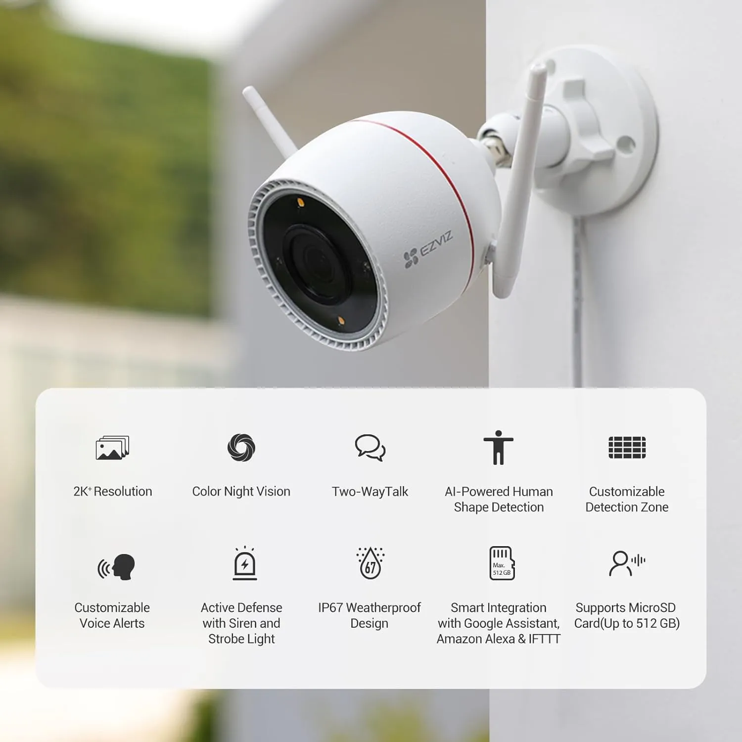 EZVIZ Two-Way Call 2.5K Outdoor Cameras for Home Security Outside, WiFi Surveillance Camera, No Subscription with Color Night Vision, IP67 Waterproof, Motion Detection, Custom Voice Alerts, Alexa