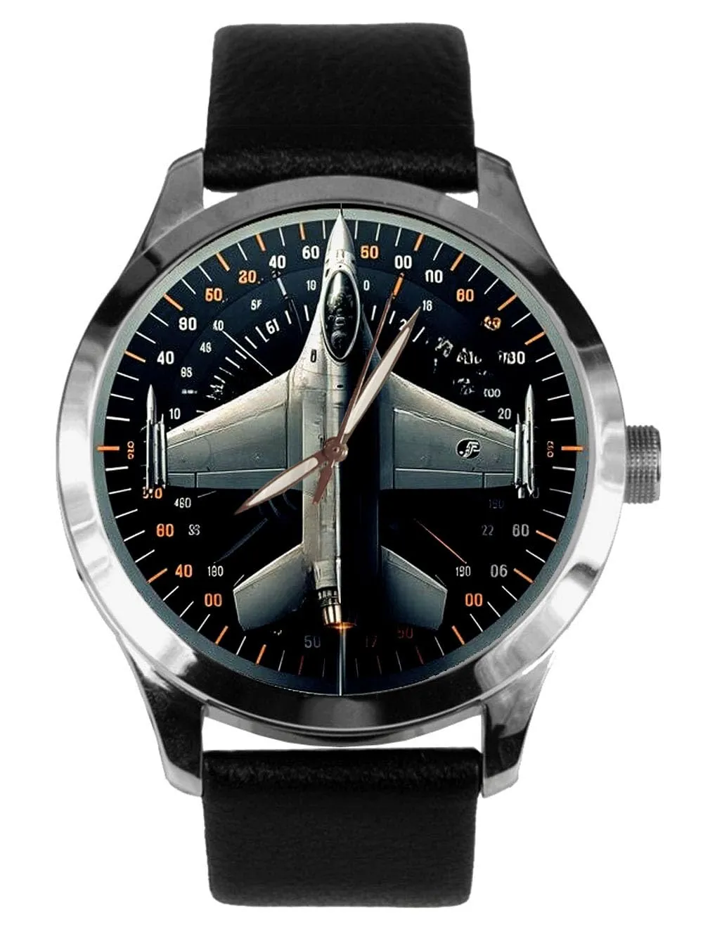 F-16 Fighting Falcon Fighter Jet USAF Aviation F16 Instrumentation Art Dial Solid Brass Men's Watch. Grey