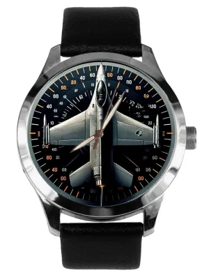 F-16 Fighting Falcon Fighter Jet USAF Aviation F16 Instrumentation Art Dial Solid Brass Men's Watch. Grey
