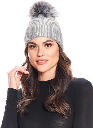 Fabulous-Furs Donna Salyers Metallic Knit Faux Fur Pom Hat