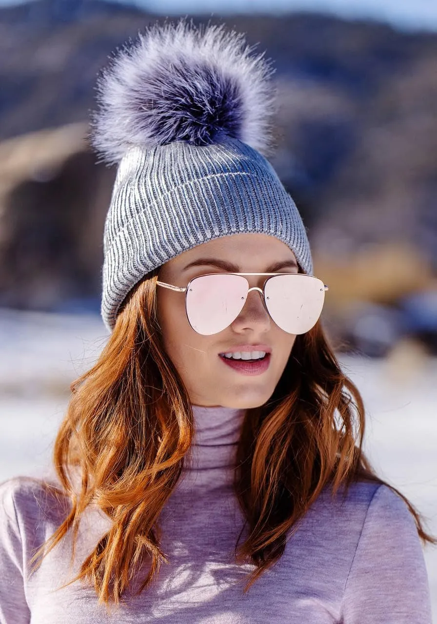 Fabulous-Furs Donna Salyers Metallic Knit Faux Fur Pom Hat