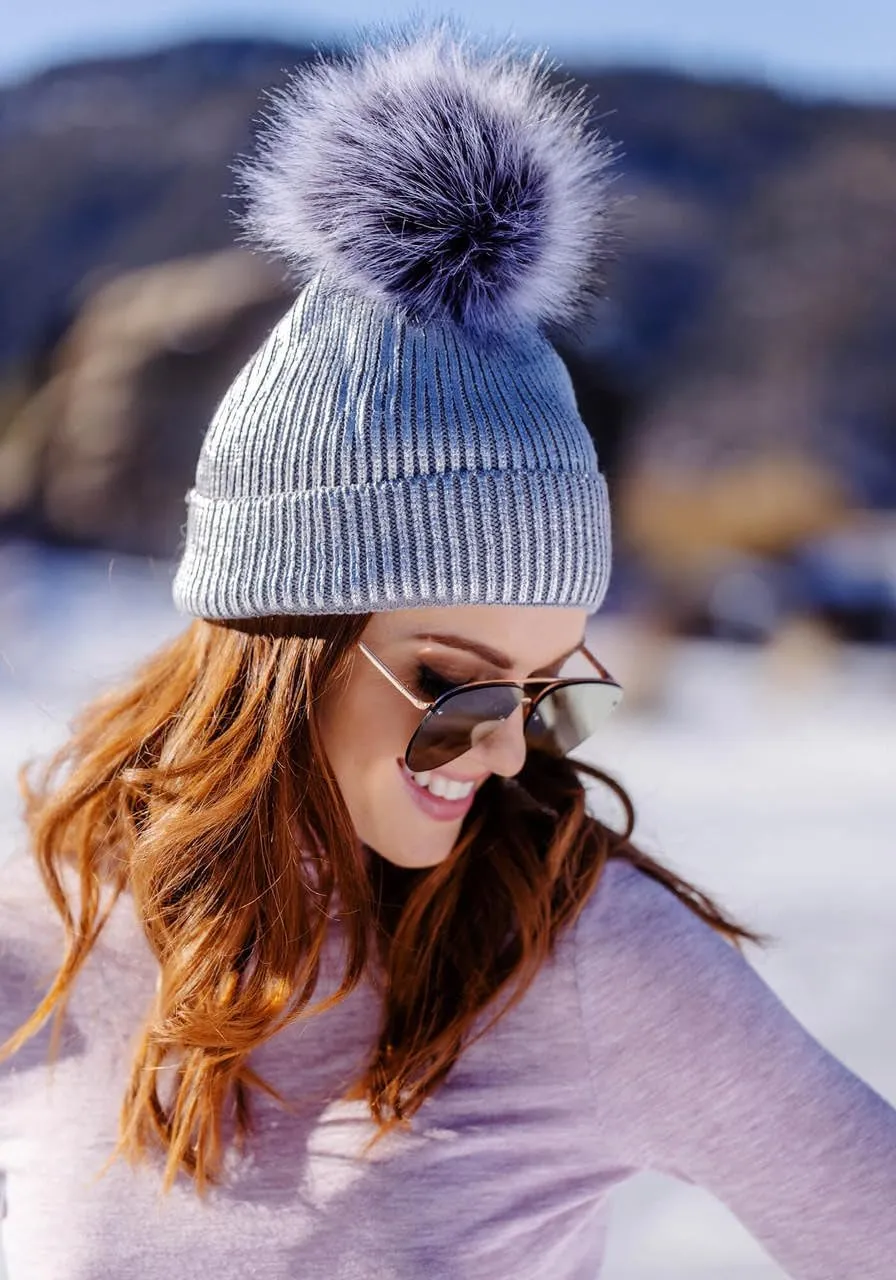 Fabulous-Furs Donna Salyers Metallic Knit Faux Fur Pom Hat