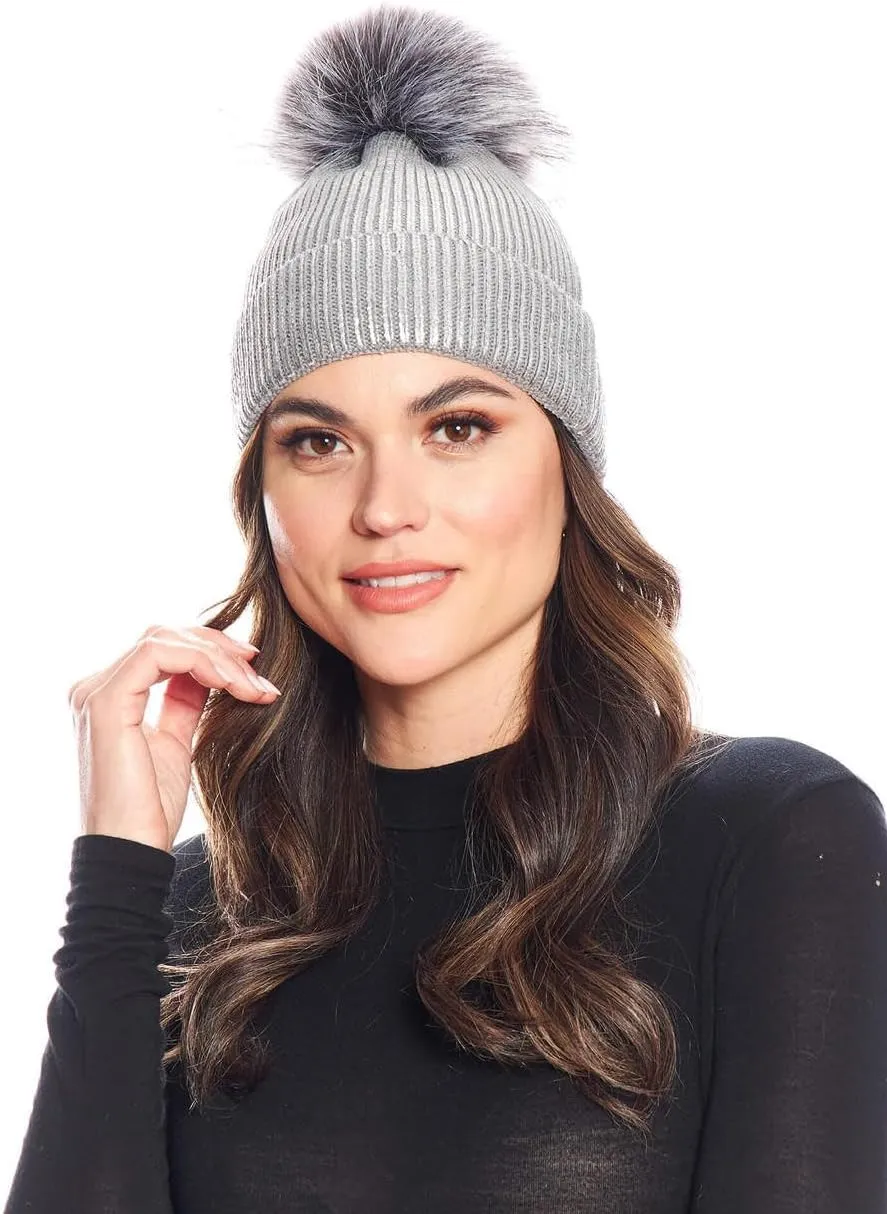 Fabulous-Furs Donna Salyers Metallic Knit Faux Fur Pom Hat