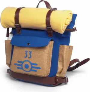 Fallout from The Wand Company: Lucy's Backpack, the authentic Vault 33 replica with fleece blanket and internal pockets for laptop, glasses and phone – officially licensed by Amazon Studios & Bethesda