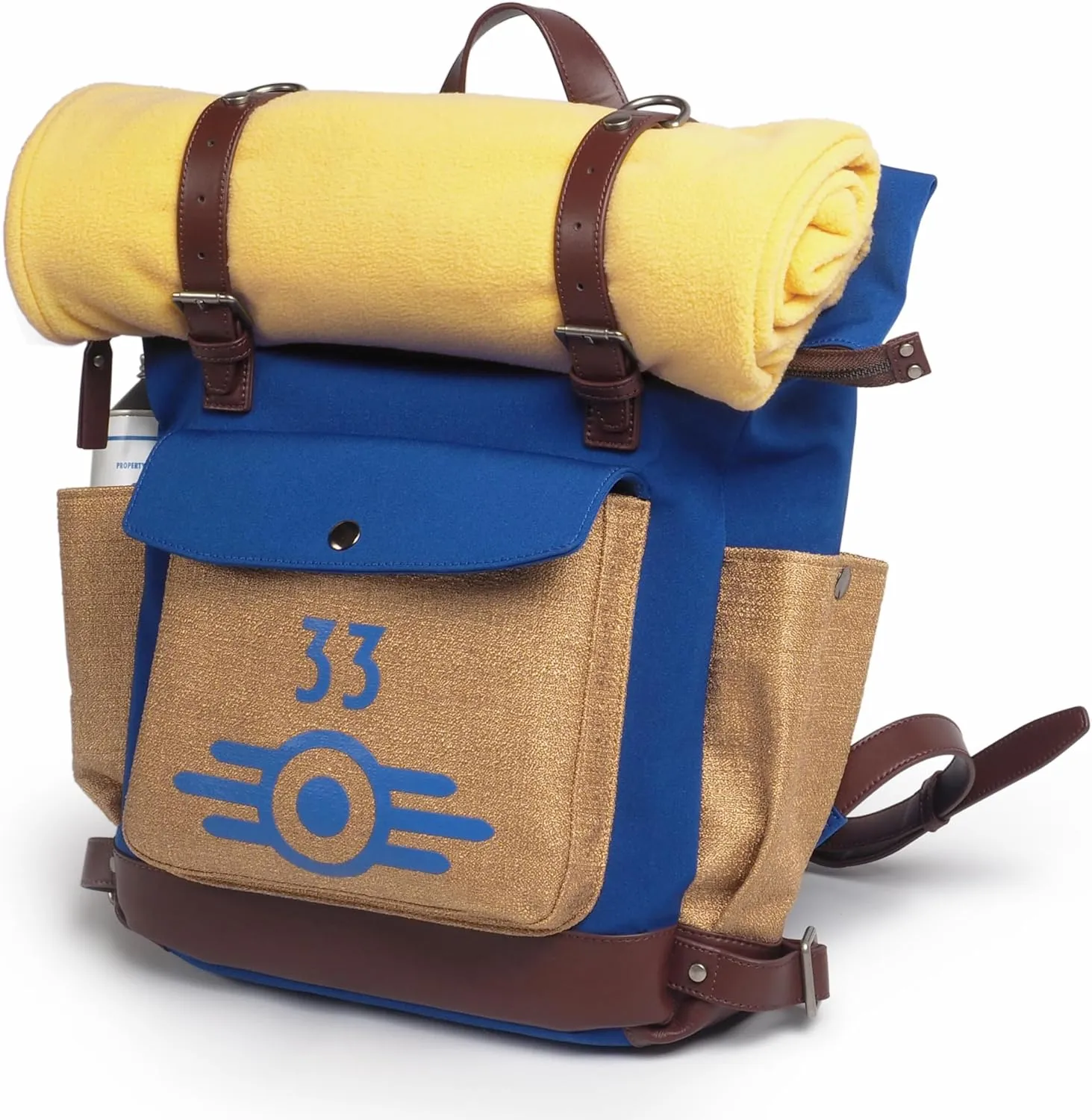 Fallout from The Wand Company: Lucy's Backpack, the authentic Vault 33 replica with fleece blanket and internal pockets for laptop, glasses and phone – officially licensed by Amazon Studios & Bethesda