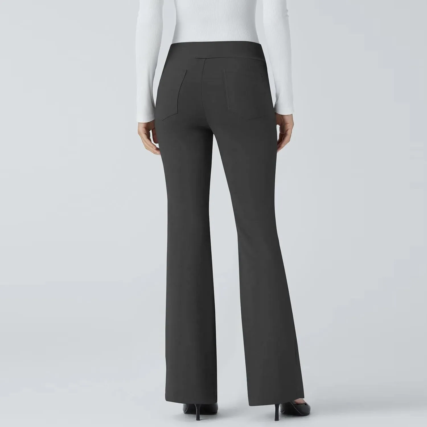 fanmpghleoo Pull On Dress Pants for Women Tummy Control Mini Flare Leggings with Pockets Stretchy Work Business Casual Slacks