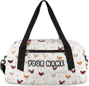 Farmhouse Rooster Chicken Personalized Kids Duffel Bag for Girls Boys, Rooster Debris Custom Dance Bag Overnight Small Duffel Bag Carry On Sports Travel Bag for School Practice Gymnastics Ballet