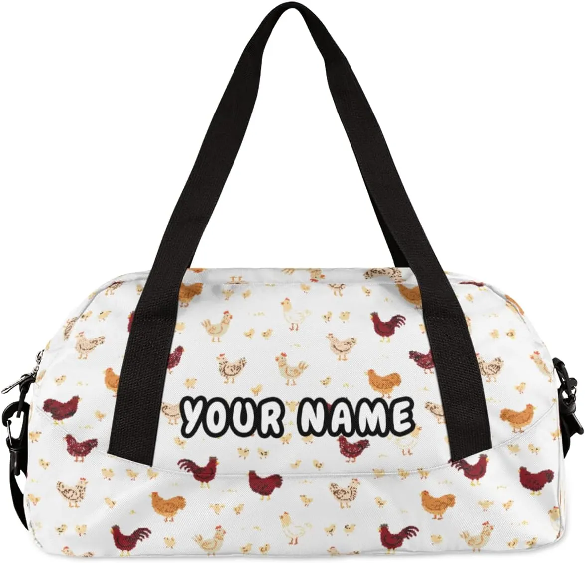 Farmhouse Rooster Chicken Personalized Kids Duffel Bag for Girls Boys, Rooster Debris Custom Dance Bag Overnight Small Duffel Bag Carry On Sports Travel Bag for School Practice Gymnastics Ballet