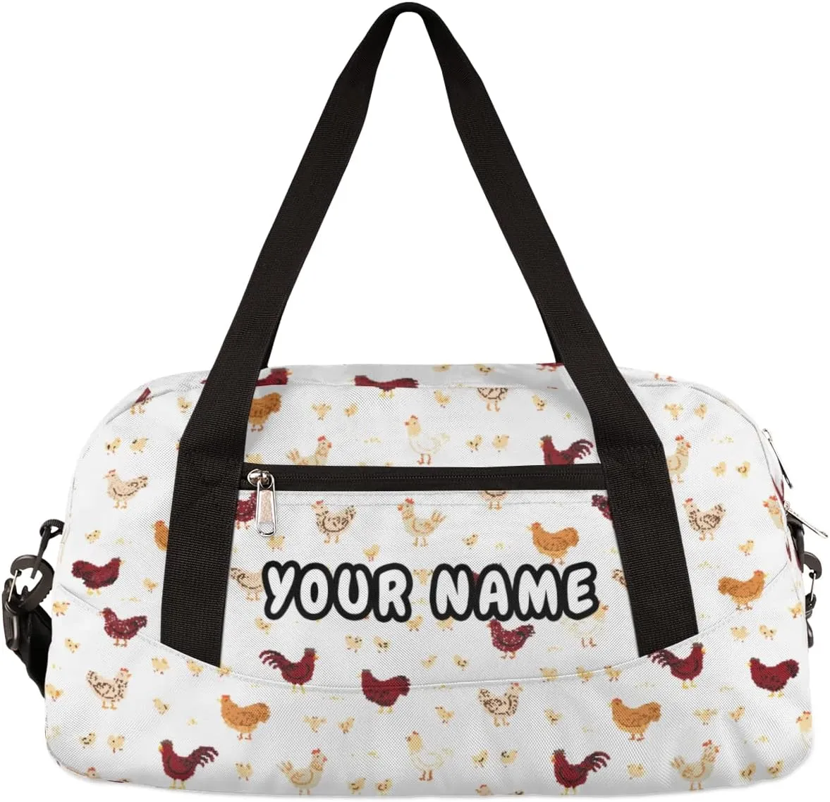 Farmhouse Rooster Chicken Personalized Kids Duffel Bag for Girls Boys, Rooster Debris Custom Dance Bag Overnight Small Duffel Bag Carry On Sports Travel Bag for School Practice Gymnastics Ballet