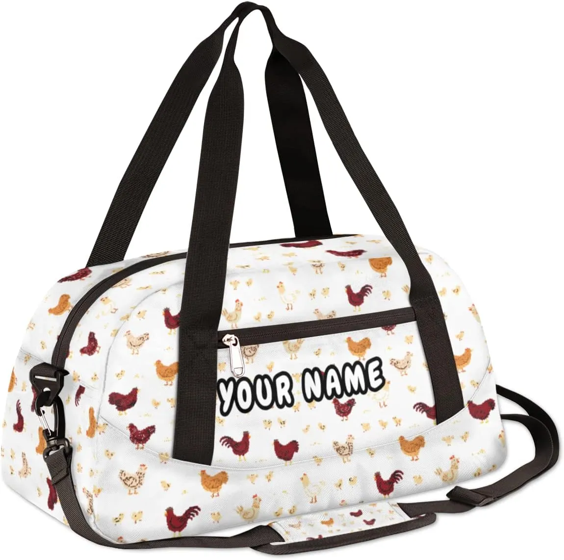 Farmhouse Rooster Chicken Personalized Kids Duffel Bag for Girls Boys, Rooster Debris Custom Dance Bag Overnight Small Duffel Bag Carry On Sports Travel Bag for School Practice Gymnastics Ballet