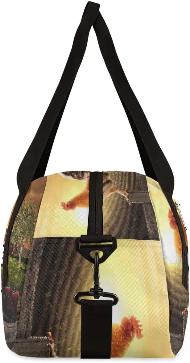 Farmhouse Rooster Farmland Personalized Kids Duffel Bag for Girls Boys, Rooster Debris Custom Overnight Small Duffel Bag Carry On Weekend Sports Travel Bag for School Practice Gymnastics Ballet