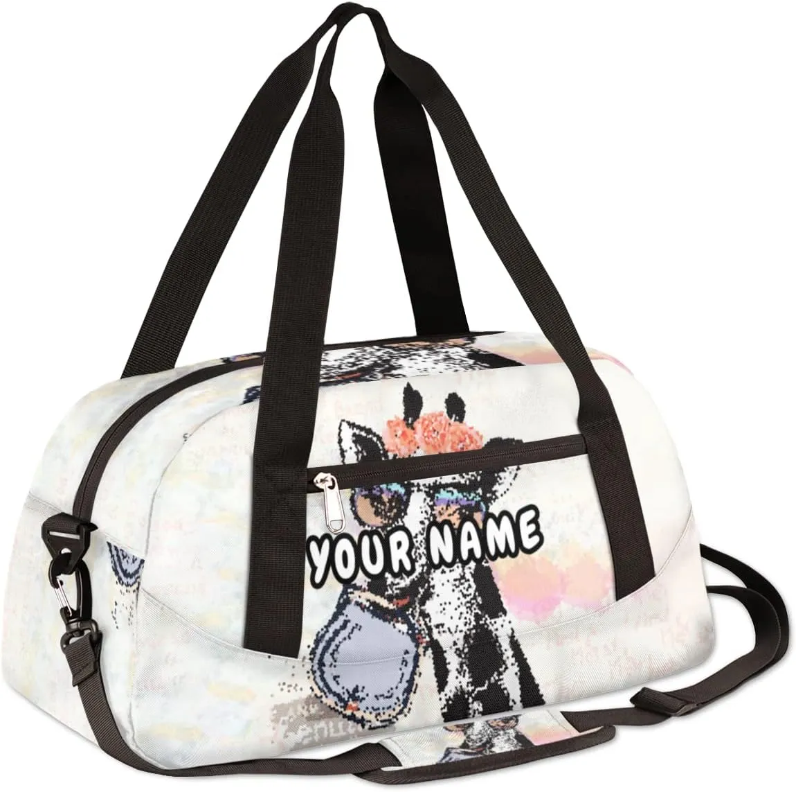 Fashion Floral Giraffe Personalized Kids Duffel Bag for Girls Boys, Giraffe Debris Custom Dance Bag Overnight Small Duffel Bag Carry On Weekend Sports Travel Bag for School Practice Gymnastics Ballet