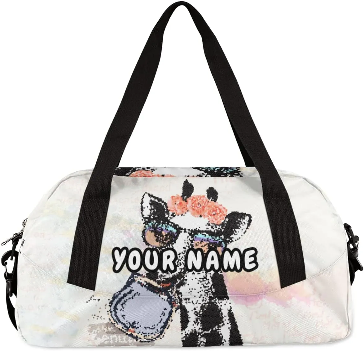 Fashion Floral Giraffe Personalized Kids Duffel Bag for Girls Boys, Giraffe Debris Custom Dance Bag Overnight Small Duffel Bag Carry On Weekend Sports Travel Bag for School Practice Gymnastics Ballet