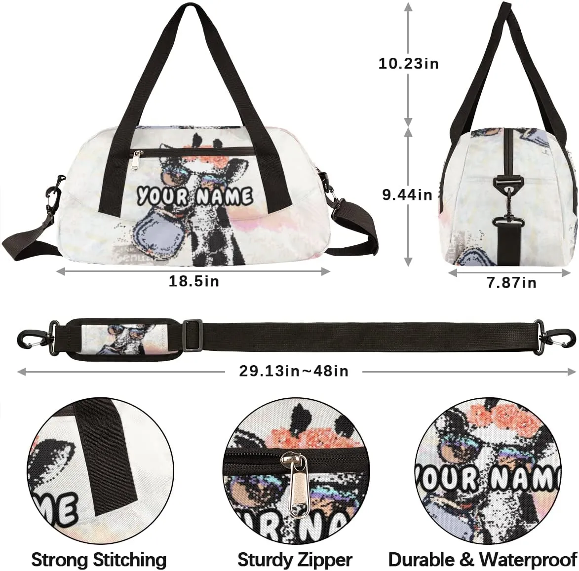 Fashion Floral Giraffe Personalized Kids Duffel Bag for Girls Boys, Giraffe Debris Custom Dance Bag Overnight Small Duffel Bag Carry On Weekend Sports Travel Bag for School Practice Gymnastics Ballet