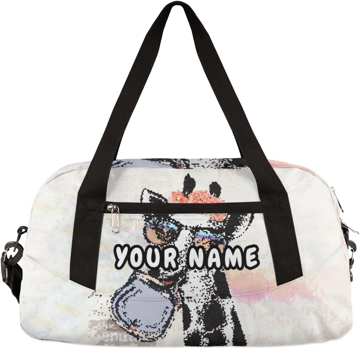 Fashion Floral Giraffe Personalized Kids Duffel Bag for Girls Boys, Giraffe Debris Custom Dance Bag Overnight Small Duffel Bag Carry On Weekend Sports Travel Bag for School Practice Gymnastics Ballet