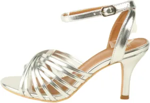 Fashion Thirsty Womens/Ladies Cyprus Metallic Multi Crossover Strap Wide Mid Heel Sandals (7 Wide) (Silver)