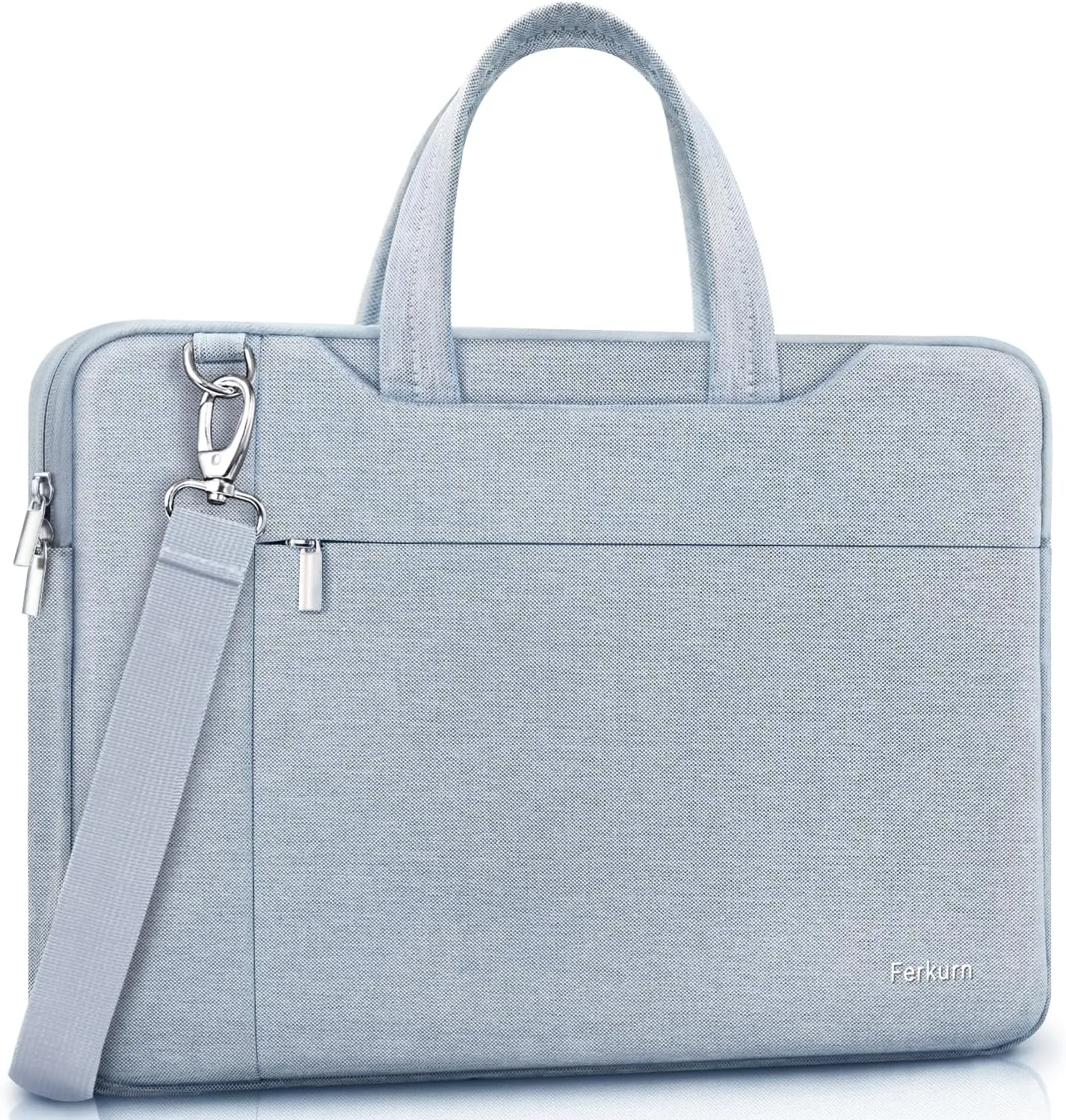 Ferkurn Laptop Bag Case Women Men Computer Sleeve with Shoulder Compatible with HP Envy Pavilion/Inspiron/Thinkpad/Vivobook/MSI/Surface,Waterproof Briefcase with Handle, Light Gray, 15 15.6 Inch