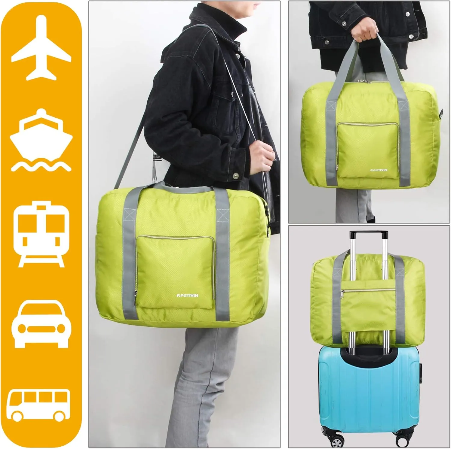 F.FETIVIN Personal item travel bag 18x14x8 for Spirit Airlines Lightweight carry on duffle bag waterproof for Gym,Sports,Vacation