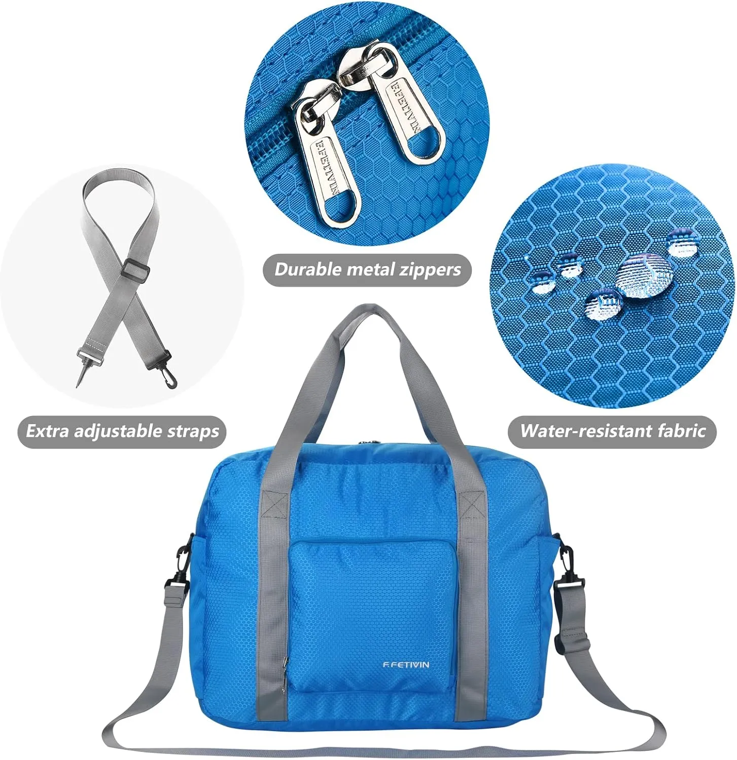 F.FETIVIN Personal item travel bag 18x14x8 for Spirit Airlines Lightweight carry on duffle bag waterproof for Gym,Sports,Vacation(Blue)