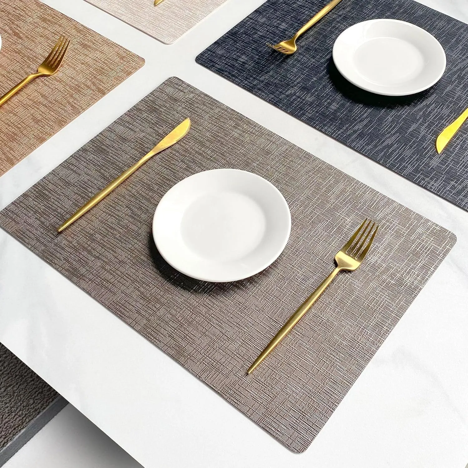 FGSAEOR Placemats Set of 4, Dual Sided Vinyl Wipeable Brilliance Table Mats 12 X 17 Inch, 100% Waterproof & Oilproof Faux Leather Place Mats for Kitchen/Dining/Party/Indoor & Outdoor - Bronze