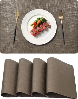 FGSAEOR Placemats Set of 4, Dual Sided Vinyl Wipeable Brilliance Table Mats 12 X 17 Inch, 100% Waterproof & Oilproof Faux Leather Place Mats for Kitchen/Dining/Party/Indoor & Outdoor - Bronze