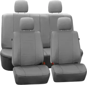 FH Group Full Set Faux Leather Car Seat Covers for Low Back Front Seat Covers, Airbag Compatible, Split Bench Rear Seat, Universal Fit for SUV, Sedan, Gray
