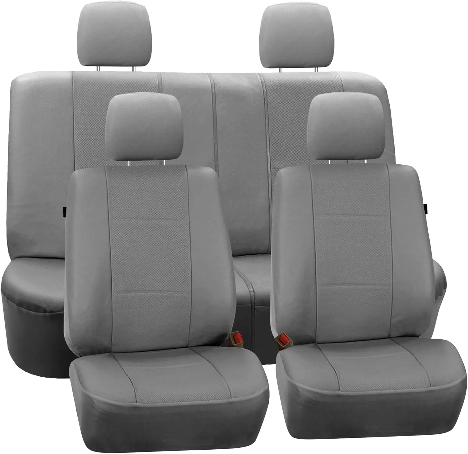 FH Group Full Set Faux Leather Car Seat Covers for Low Back Front Seat Covers, Airbag Compatible, Split Bench Rear Seat, Universal Fit for SUV, Sedan, Gray