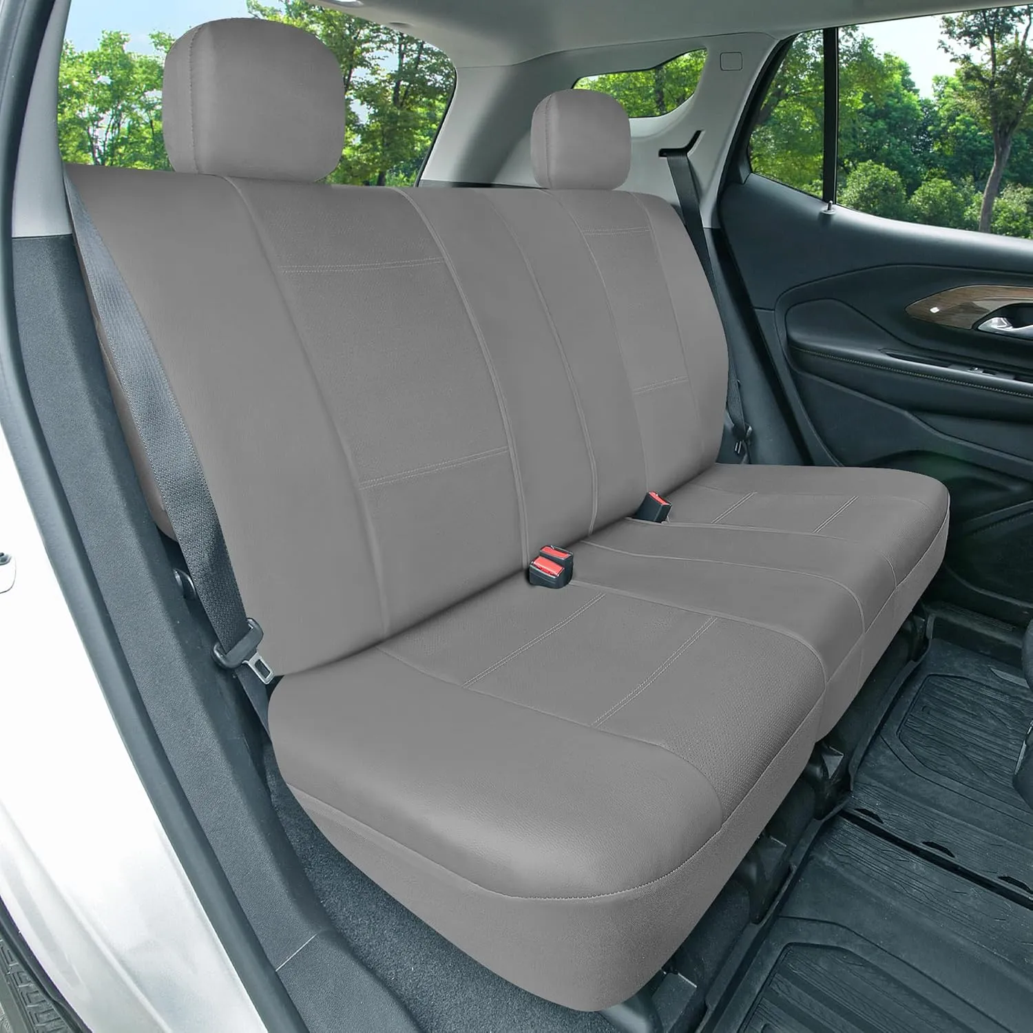 FH Group Full Set Faux Leather Car Seat Covers for Low Back Front Seat Covers, Airbag Compatible, Split Bench Rear Seat, Universal Fit for SUV, Sedan, Gray