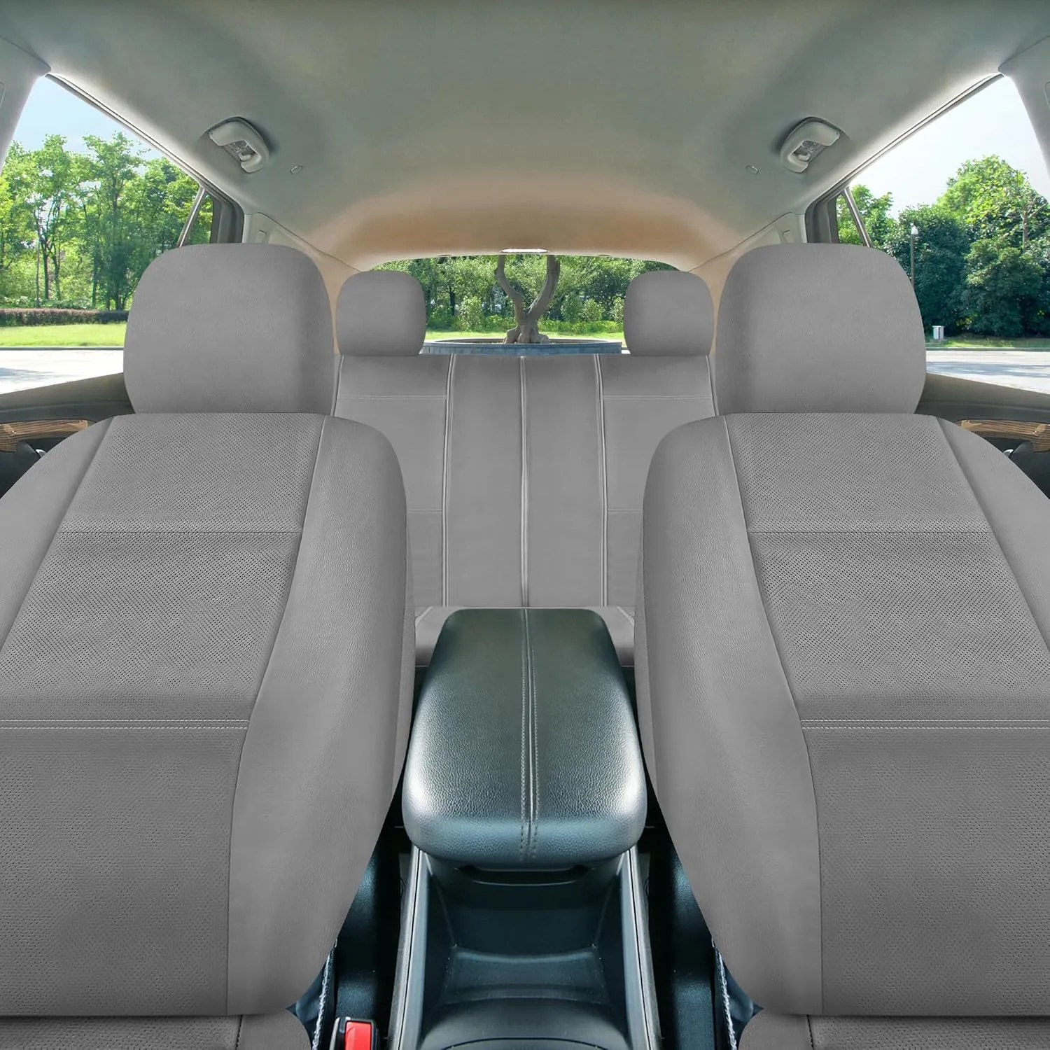 FH Group Full Set Faux Leather Car Seat Covers for Low Back Front Seat Covers, Airbag Compatible, Split Bench Rear Seat, Universal Fit for SUV, Sedan, Gray