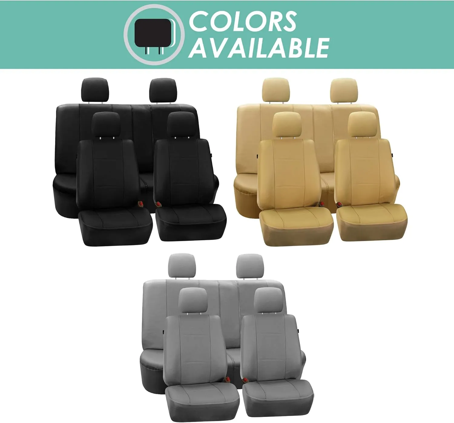 FH Group Full Set Faux Leather Car Seat Covers for Low Back Front Seat Covers, Airbag Compatible, Split Bench Rear Seat, Universal Fit for SUV, Sedan, Gray