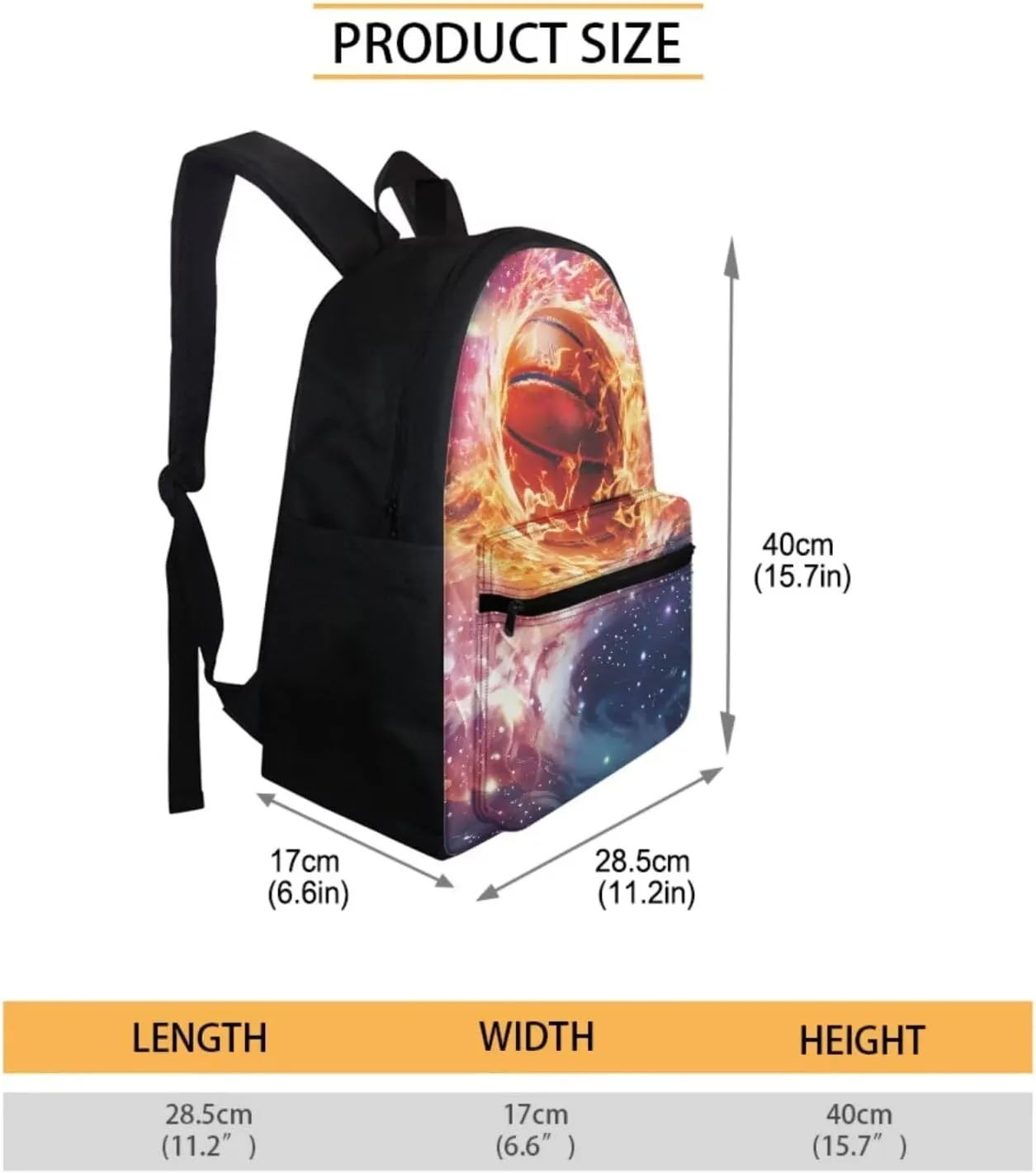 Fire Basketball Bookbag With Lunch Box for Boys 7-12 Kids Backpack Elementary Middle High School Bag Pencil Case Water Bottle Holder With Strap Coin Purse Teen Girls Bookbags for 6th Grade