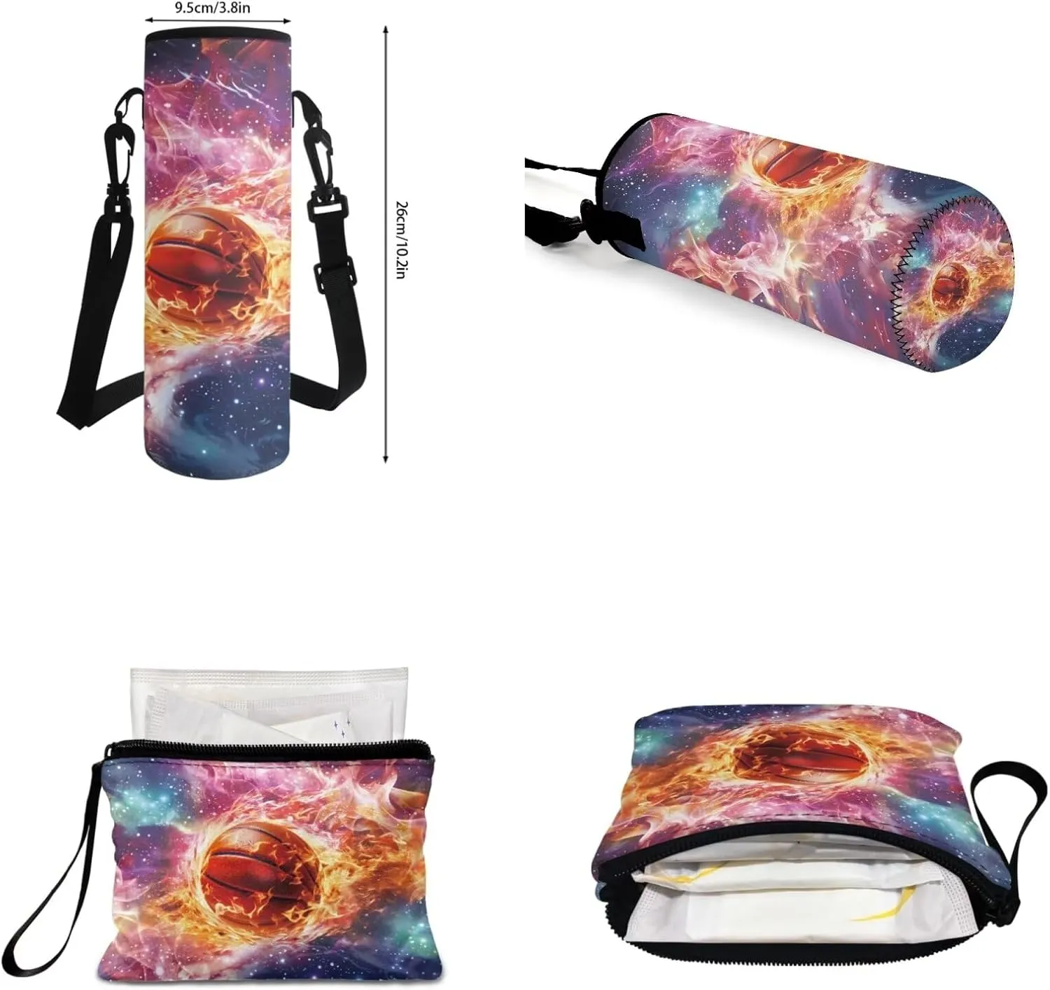 Fire Basketball Bookbag With Lunch Box for Boys 7-12 Kids Backpack Elementary Middle High School Bag Pencil Case Water Bottle Holder With Strap Coin Purse Teen Girls Bookbags for 6th Grade