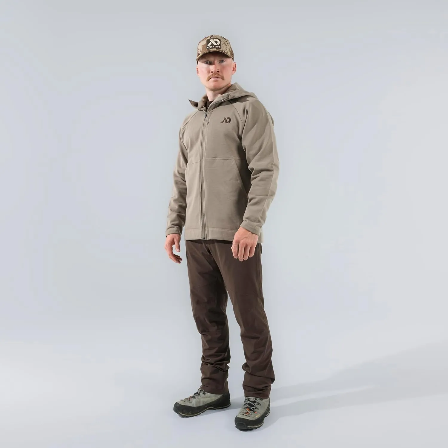 First Lite Men's Rugged Wool Zip Hoody - Durable Merino Wool Camo Hunting Jacket