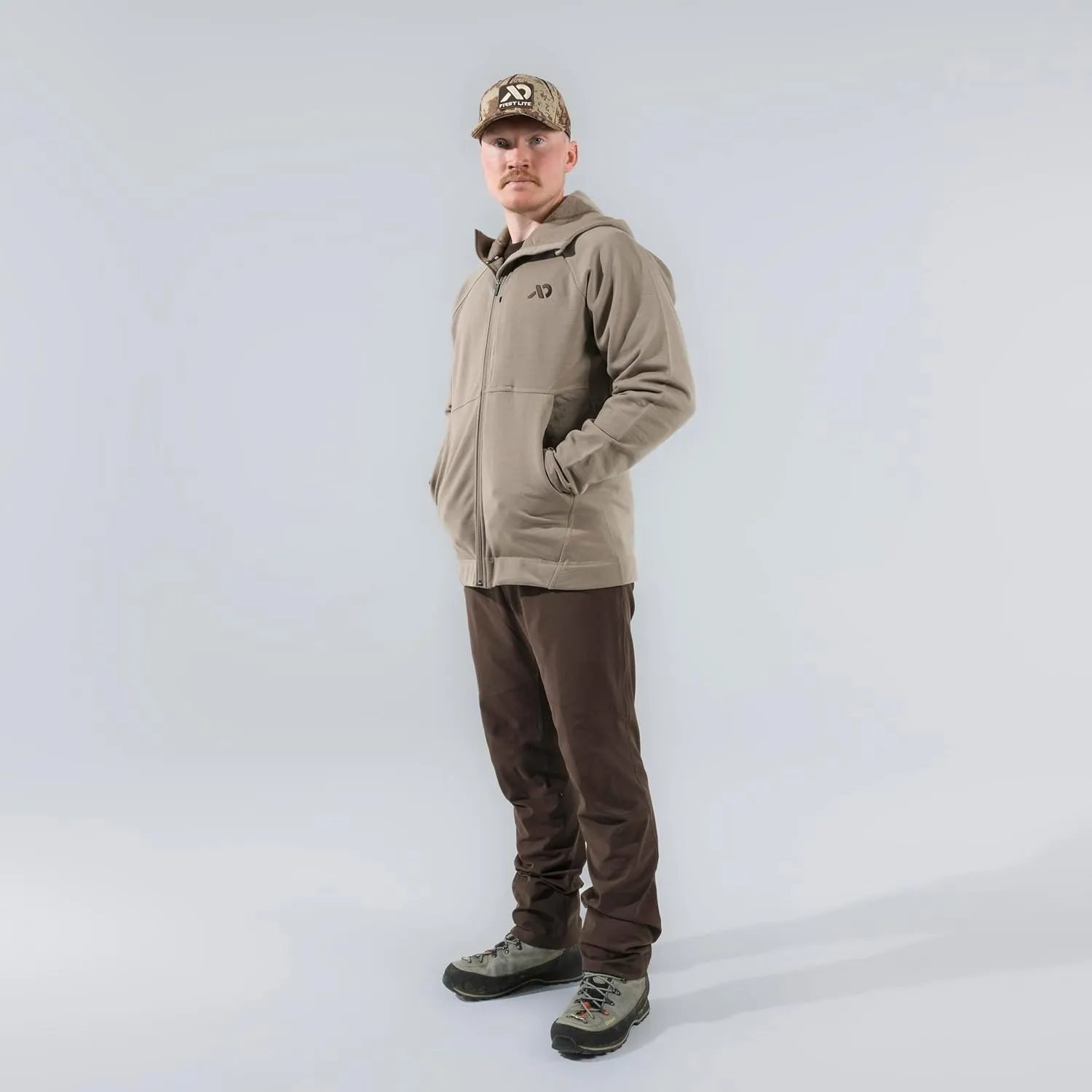 First Lite Men's Rugged Wool Zip Hoody - Durable Merino Wool Camo Hunting Jacket